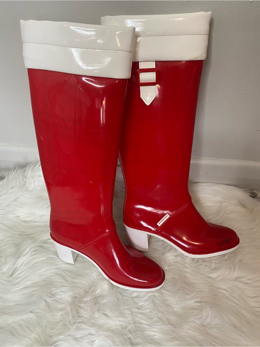 Burberry Rare Vintage Red Rubber Boots.  Authentic. Size 38
